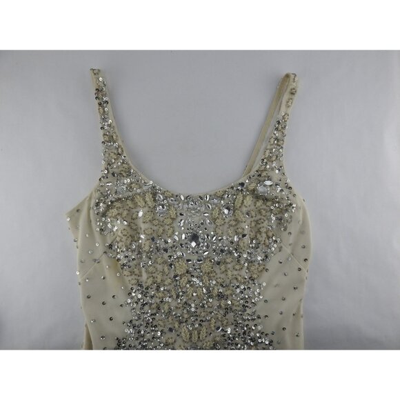 Adrianna Papell Women White Embellished Beaded Illusion Dress Size 4 Cocktail - Picture 7 of 12